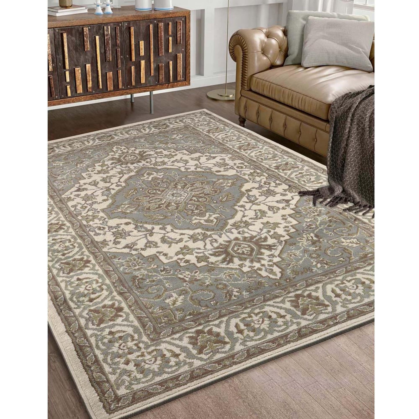 Hochwertiger Teppich Glendale mit Blumenmedaillon für den Innenbereich
