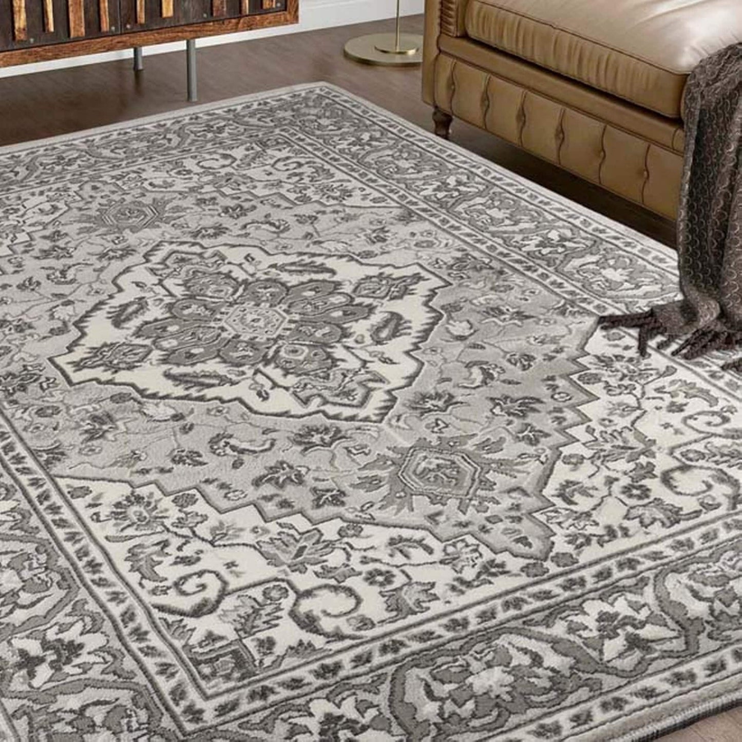Hochwertiger Teppich Glendale mit Blumenmedaillon für den Innenbereich