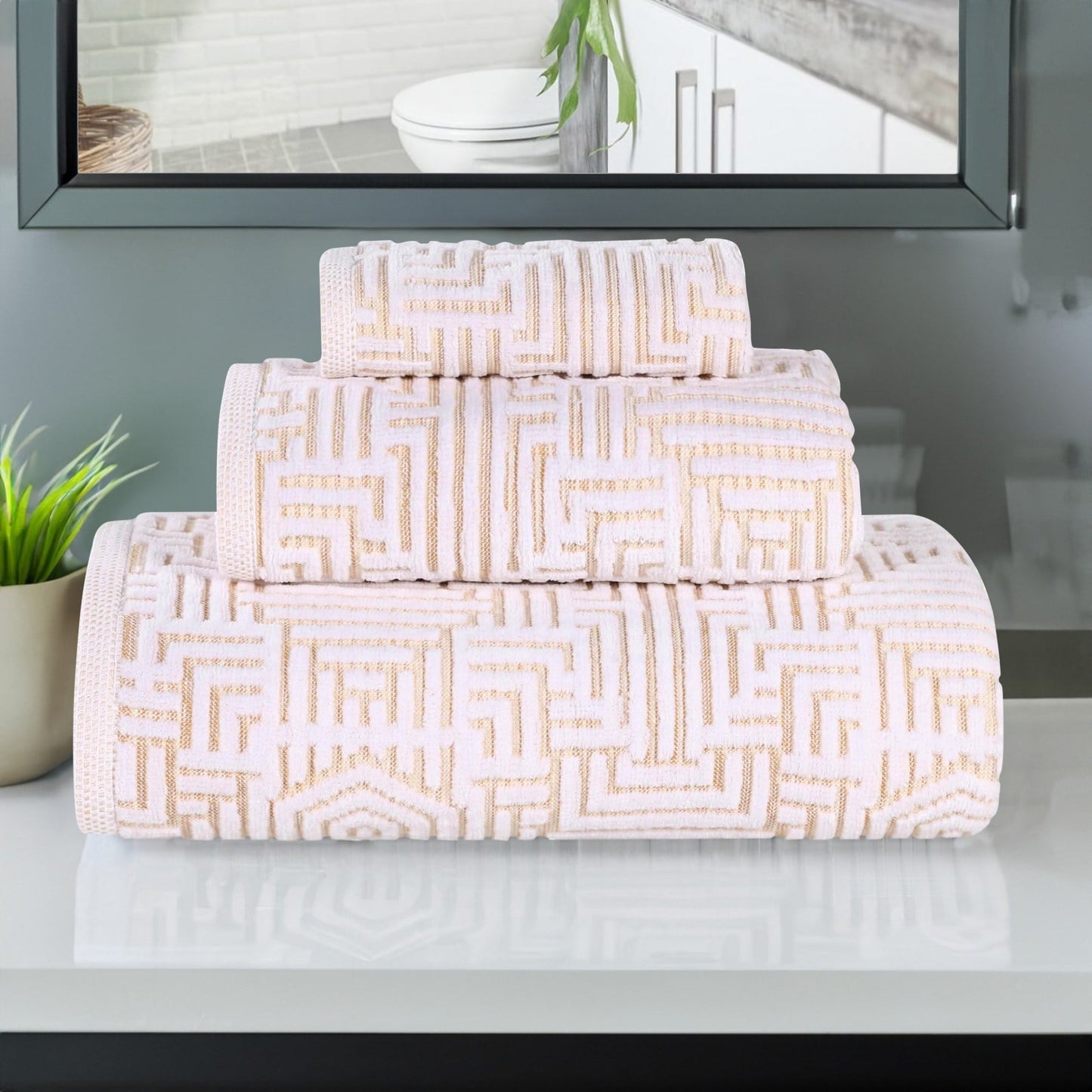 Superior Jasper Cotton Modern Jacquard Soft 3-teiliges Badezimmerhandtuch-Set