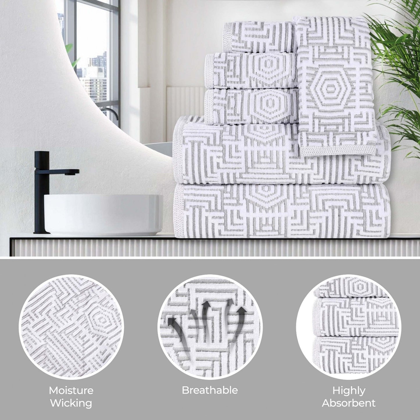 Superior Jasper Cotton Modern Jacquard Soft 3-teiliges Badezimmerhandtuch-Set