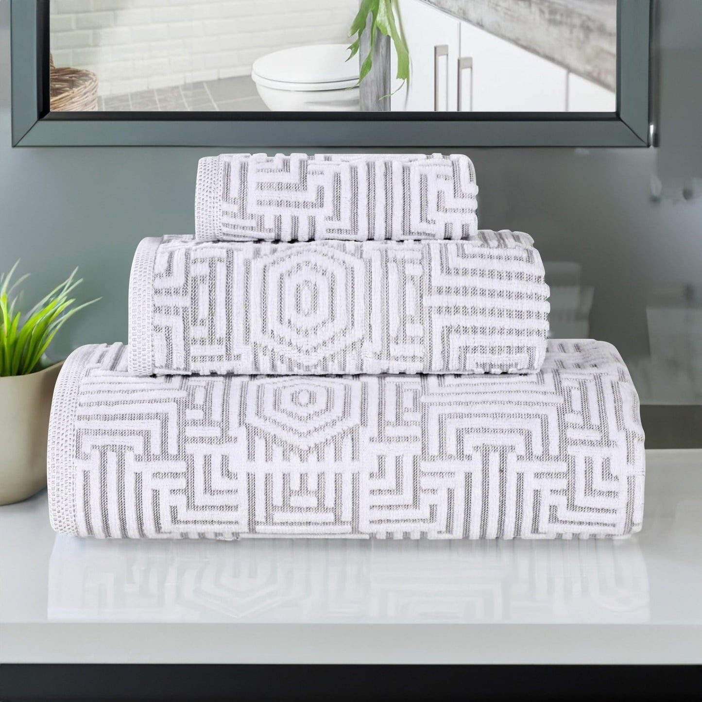 Superior Jasper Cotton Modern Jacquard Soft 3-teiliges Badezimmerhandtuch-Set