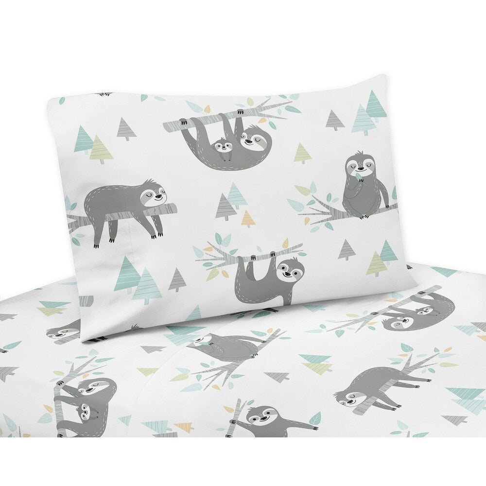 Sweet Jojo Designs 3-teiliges Bettwäscheset für Einzelbetten, blau und grau, Dschungel-Faultierblatt-Kollektion, Türkis, Grau, Grün, Botanischer Regenwald