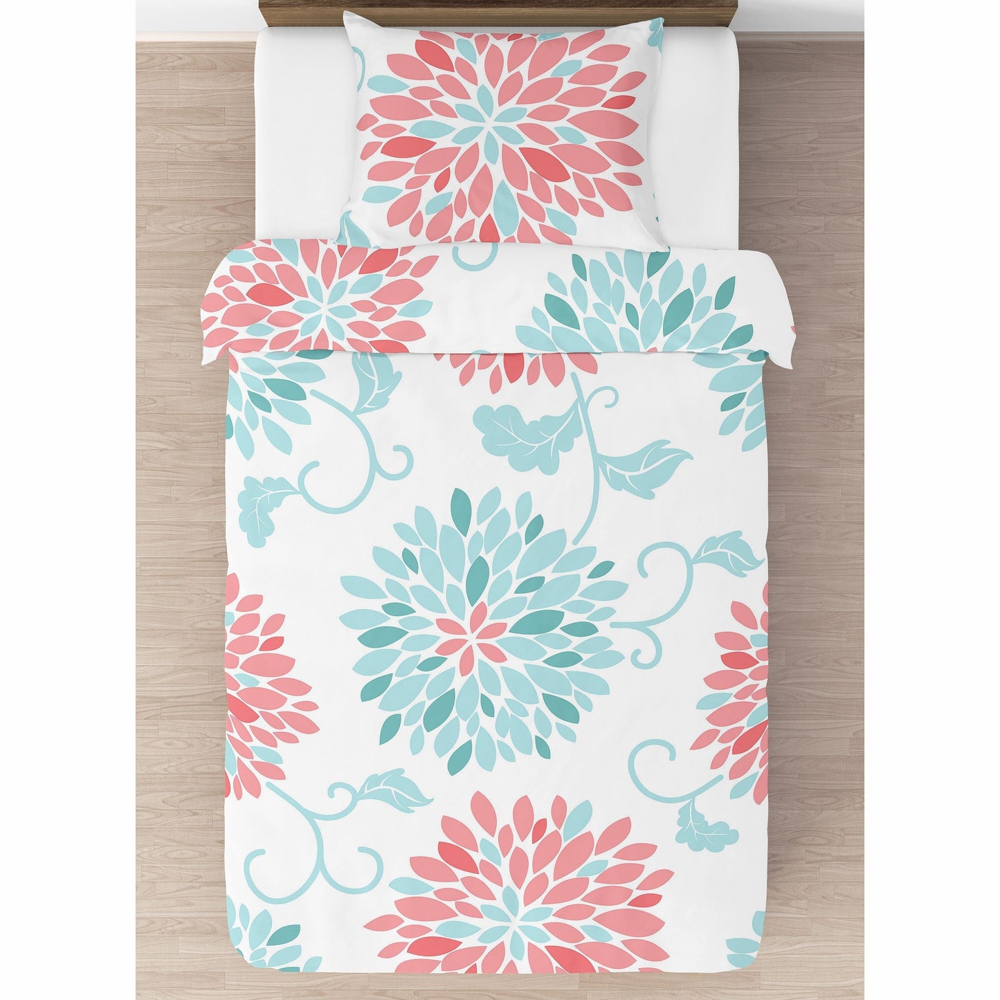 Sweet Jojo Designs Emma Girl Twin 2-teiliges Bettdecken-Set – Koralle und Türkisblau, Blumenmuster, Blüten, Shabby Chic, elegant
