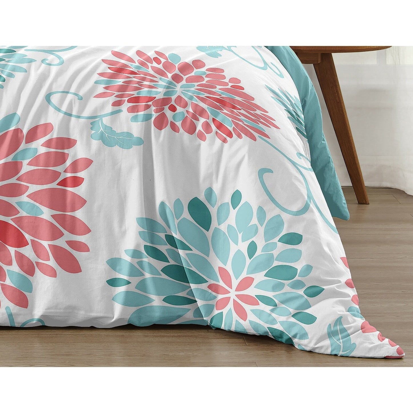 Sweet Jojo Designs Emma Girl Twin 2-teiliges Bettdecken-Set – Koralle und Türkisblau, Blumenmuster, Blüten, Shabby Chic, elegant