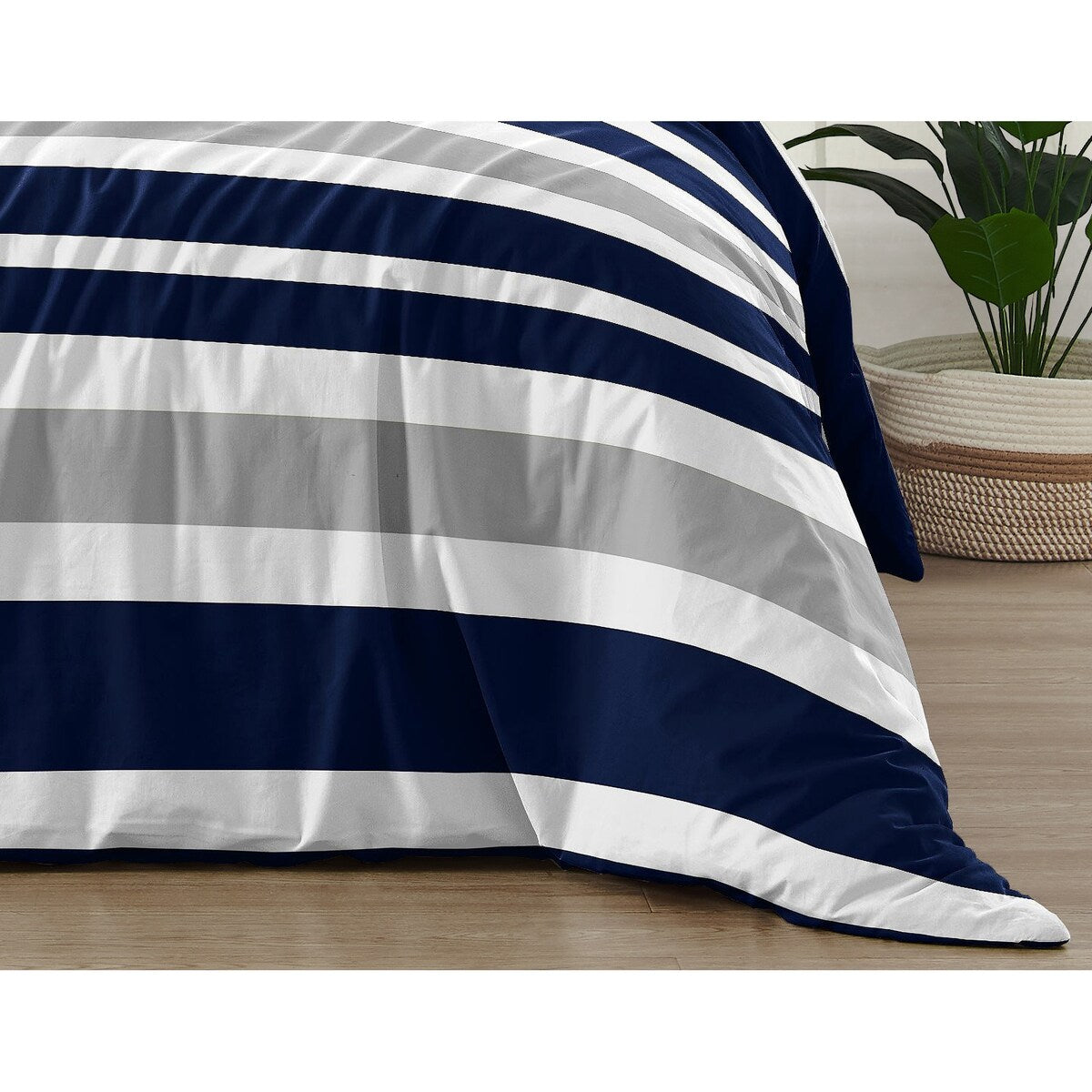 Sweet Jojo Designs 3-teiliges Bettdeckenset in Marineblau und Grau mit Streifen in Full-/Queen-Size