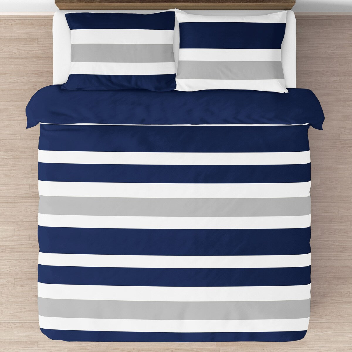 Sweet Jojo Designs 3-teiliges Bettdeckenset in Marineblau und Grau mit Streifen in Full-/Queen-Size