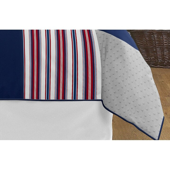 Sweet Jojo Designs 3-teiliges Bettdeckenset für Jungen in Full-/Queen-Size mit Baseball-Patch, Sportkollektion, Rot, Weiß und Blau