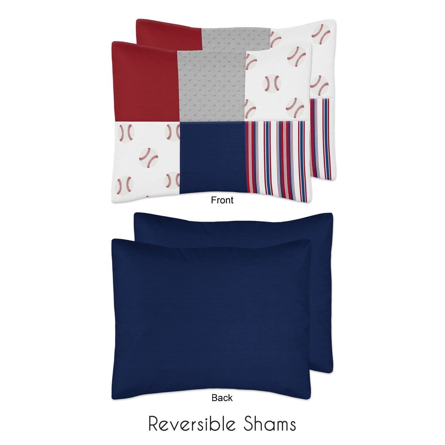 Sweet Jojo Designs 3-teiliges Bettdeckenset für Jungen in Full-/Queen-Size mit Baseball-Patch, Sportkollektion, Rot, Weiß und Blau