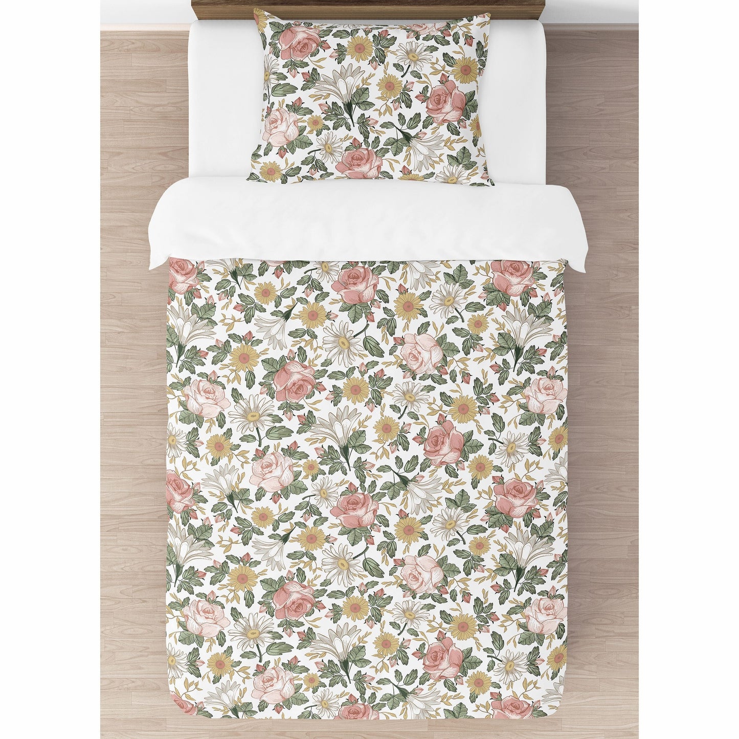 Sweet Jojo Designs Vintage Floral Boho Girl 2-teiliges Twin Bettdecken-Set, Blush Pink, Gelb, Grün, Weiß, Shabby Chic, Rose, Farmhouse