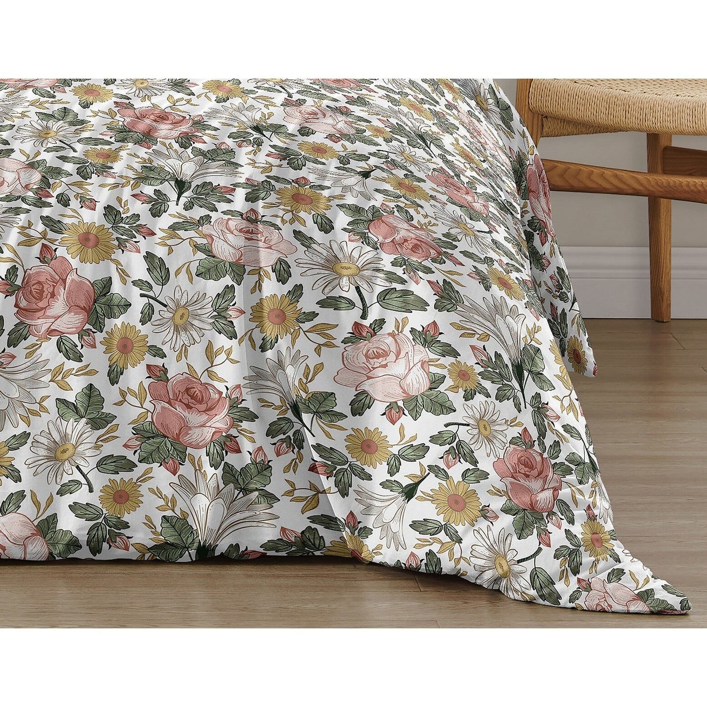 Sweet Jojo Designs Vintage Floral Boho Girl 2-teiliges Twin Bettdecken-Set, Blush Pink, Gelb, Grün, Weiß, Shabby Chic, Rose, Farmhouse