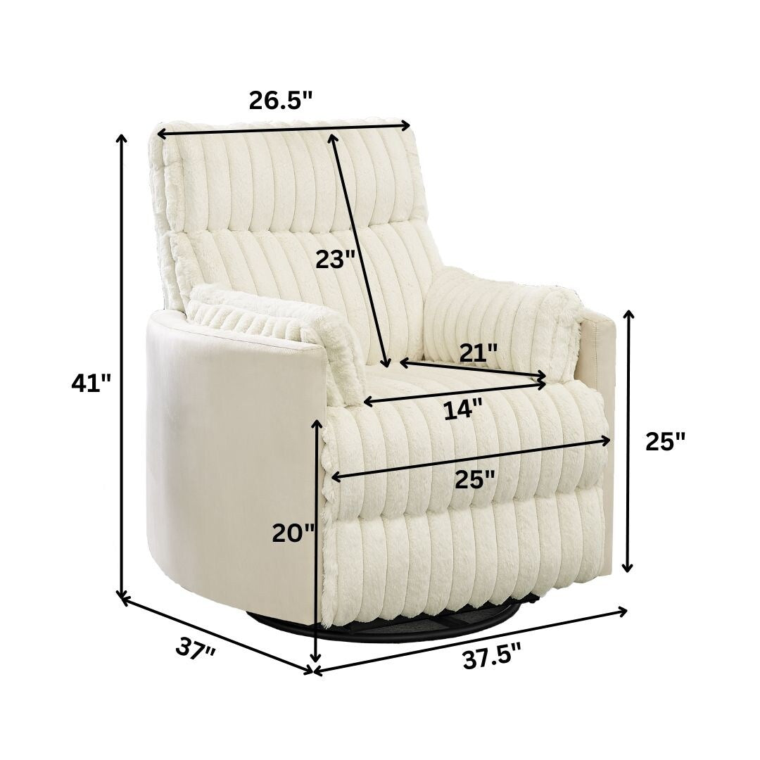 Swivel Recliner Chair with 360° Rotation and Manual Recline - Wide Plush Seat, Pillow-Top Arms, Pocket/Sinuous Springs