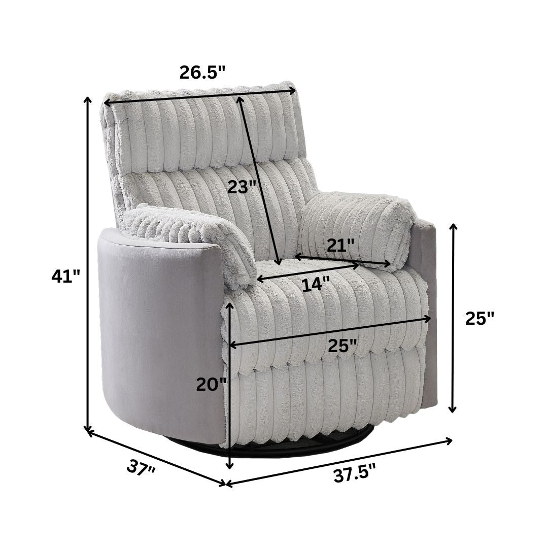 Swivel Recliner Chair with 360° Rotation and Manual Recline - Wide Plush Seat, Pillow-Top Arms, Pocket/Sinuous Springs