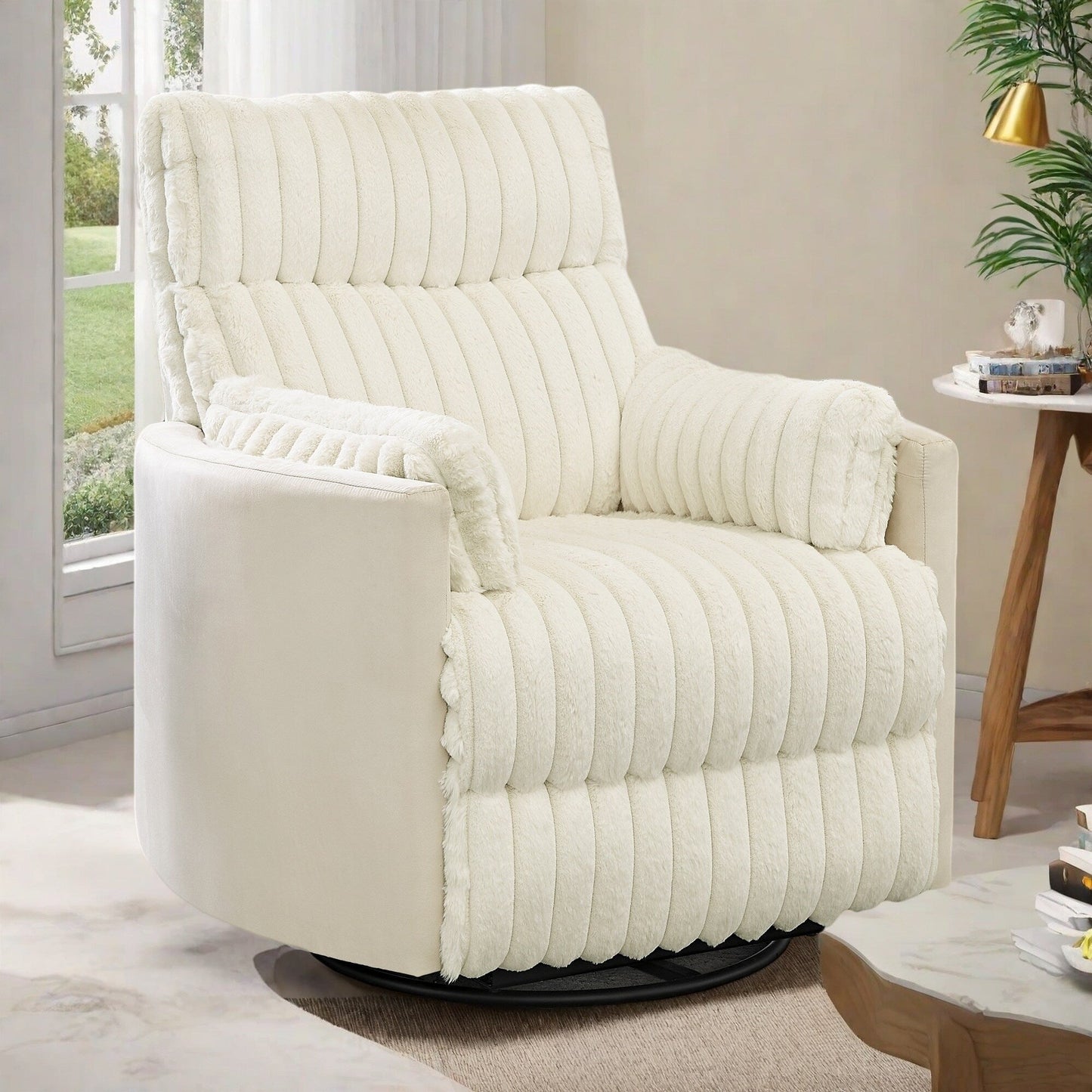 Swivel Recliner Chair with 360° Rotation and Manual Recline - Wide Plush Seat, Pillow-Top Arms, Pocket/Sinuous Springs