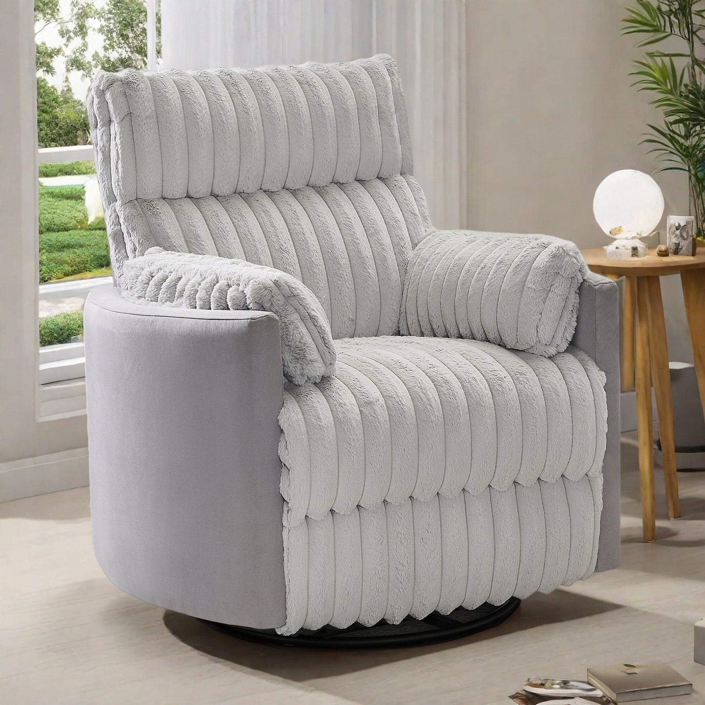 Swivel Recliner Chair with 360° Rotation and Manual Recline - Wide Plush Seat, Pillow-Top Arms, Pocket/Sinuous Springs