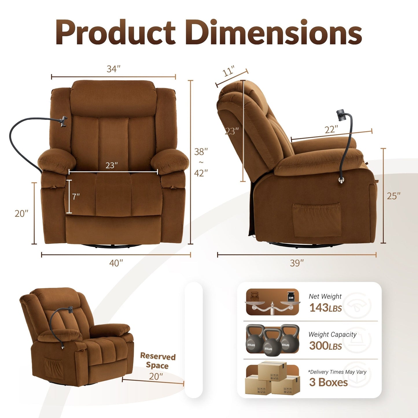 Swivel Rocking Recliner with Massage, Heating, and Phone Stand â?Ideal for Living Room, Office, Bedroom