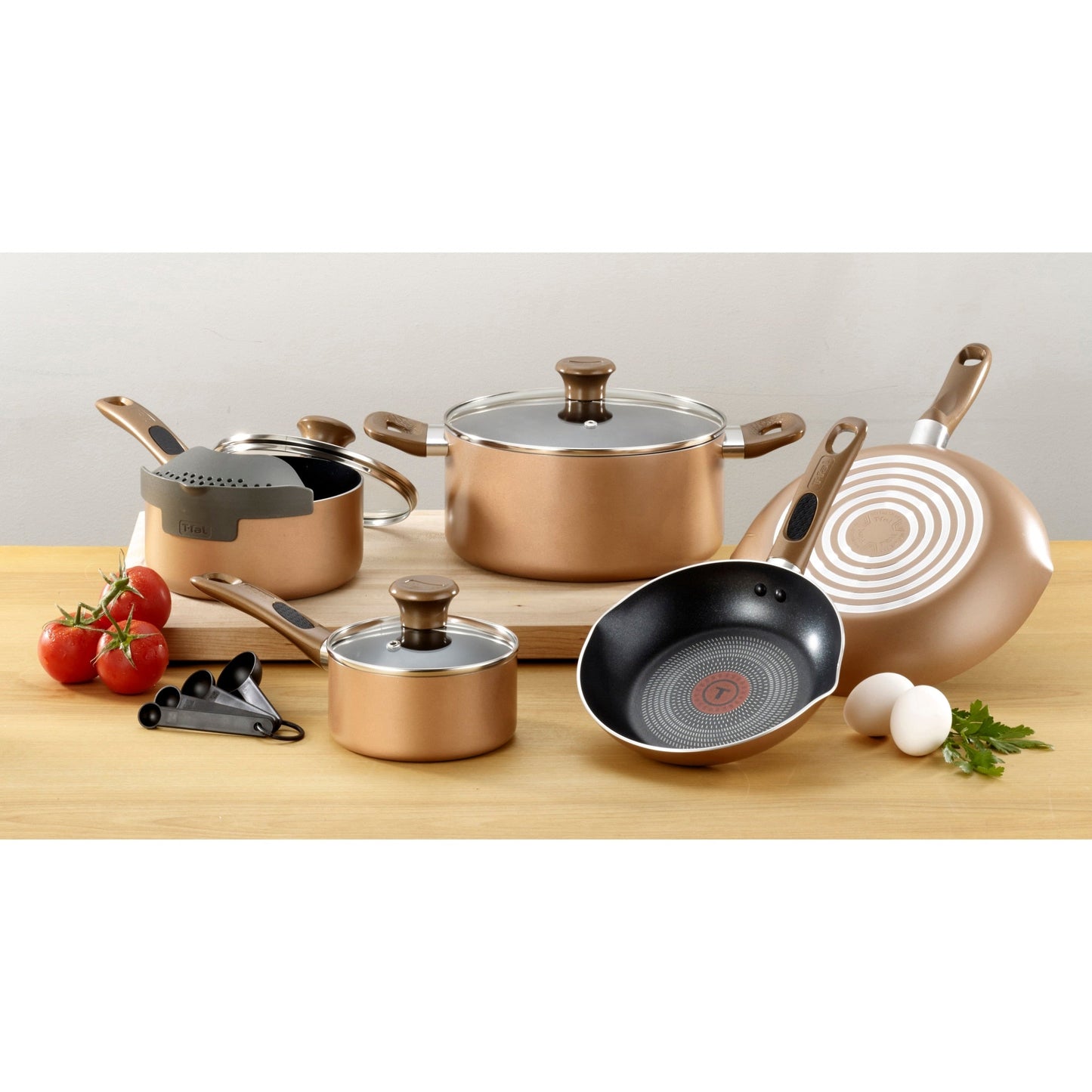 T-fal B036SE64 Excite Antihaft-Kochgeschirr-Set, 14-teilig, Bronze