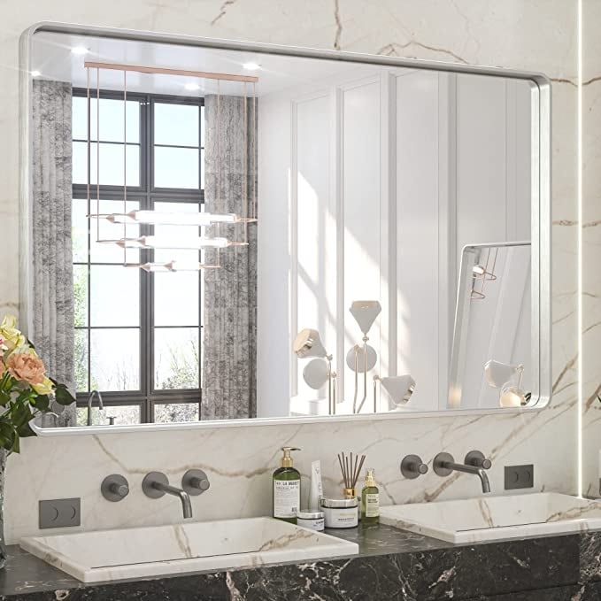 TETOTE Moderner Badezimmer-Kosmetikspiegel mit Metallrahmen zur Wandmontage