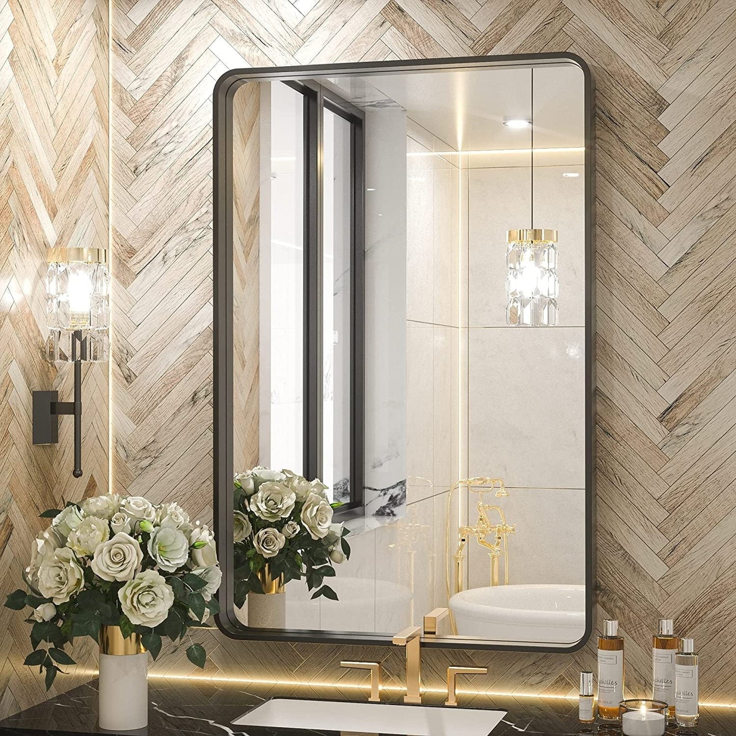 TETOTE Moderner Badezimmer-Kosmetikspiegel mit Metallrahmen zur Wandmontage