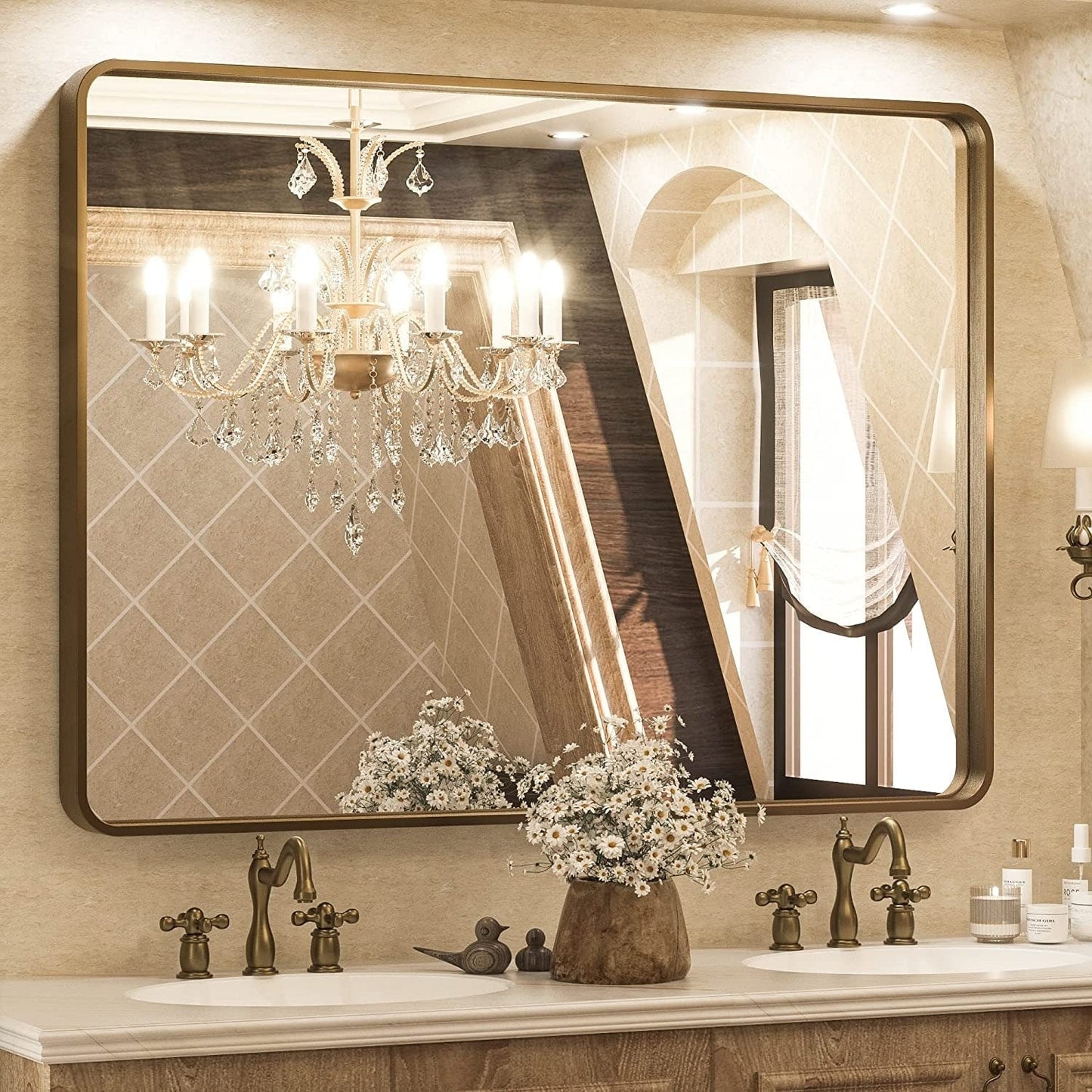 TETOTE Moderner Badezimmer-Kosmetikspiegel mit Metallrahmen zur Wandmontage