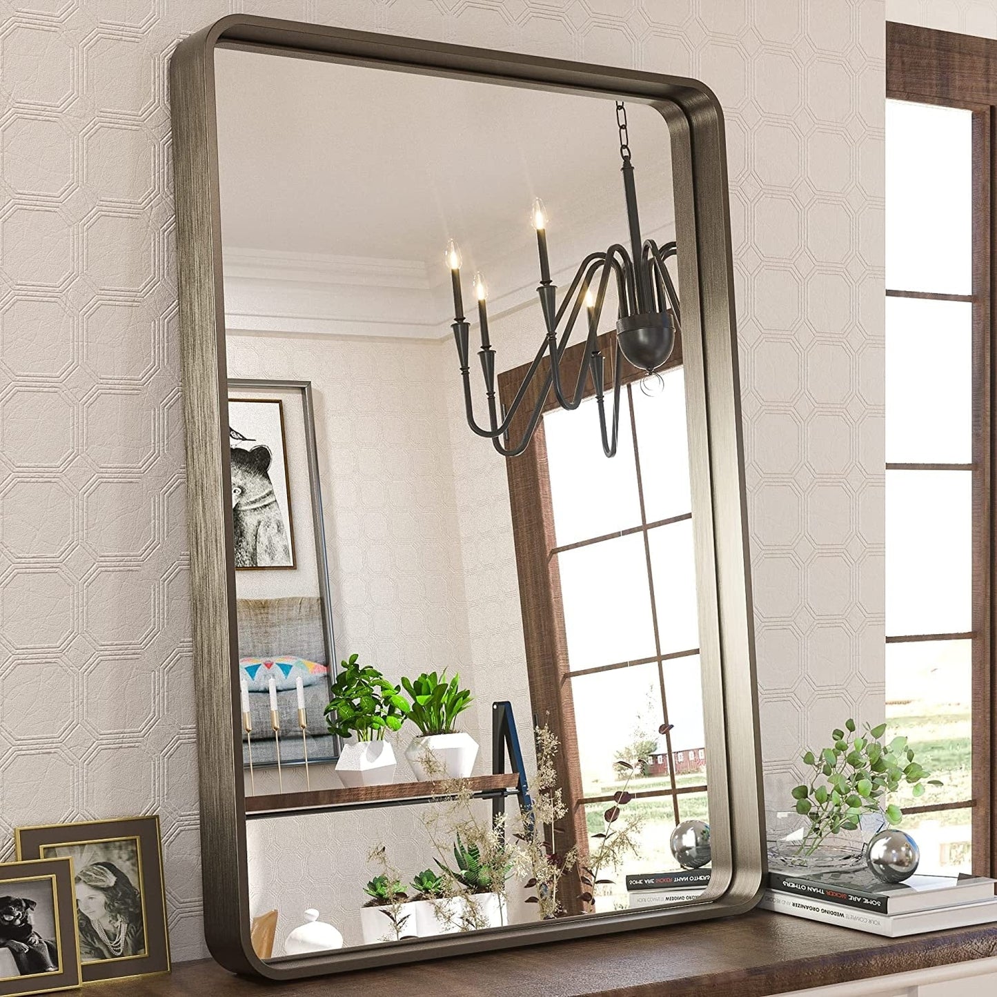 TETOTE Moderner Badezimmer-Kosmetikspiegel mit Metallrahmen zur Wandmontage