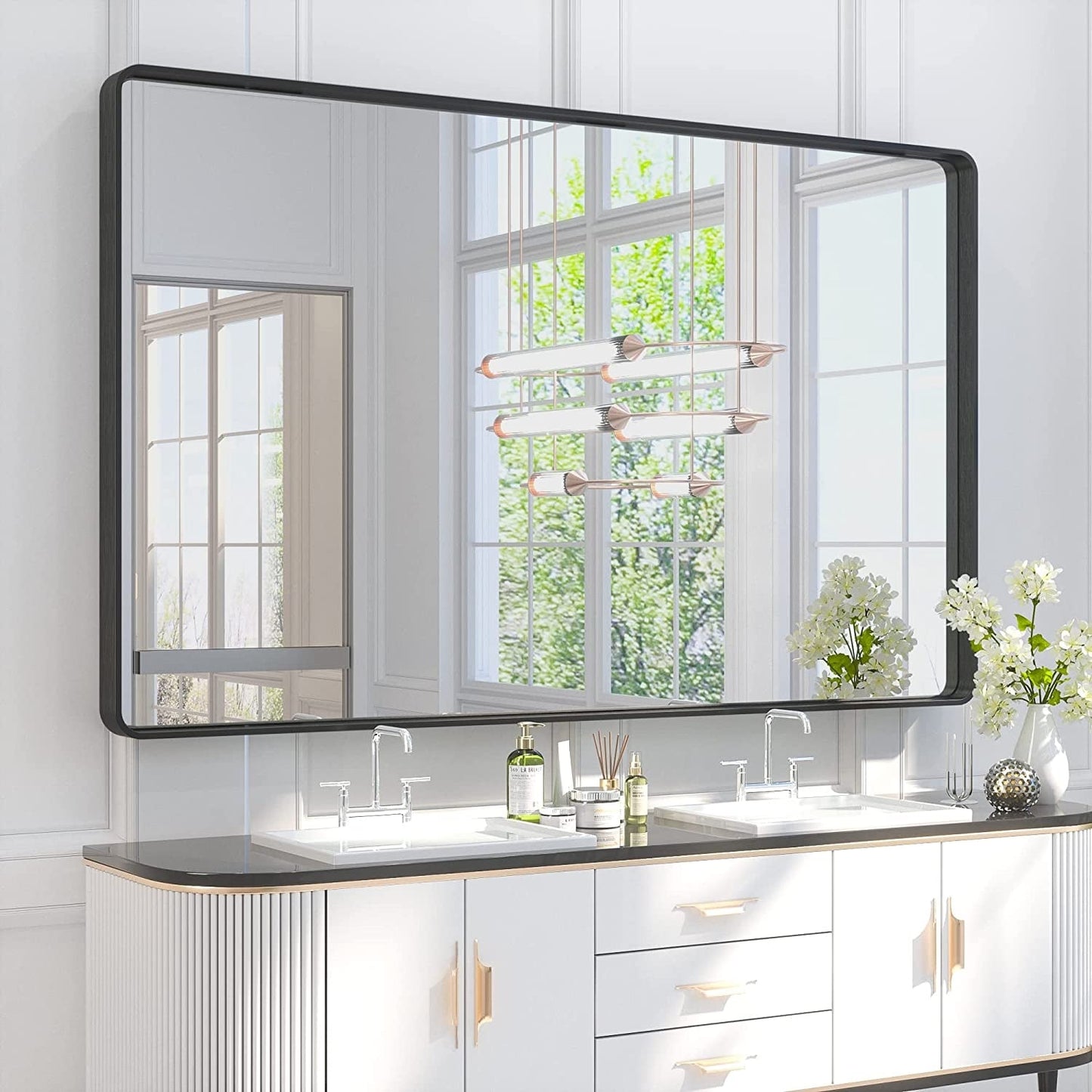TETOTE Moderner Badezimmer-Kosmetikspiegel mit Metallrahmen zur Wandmontage