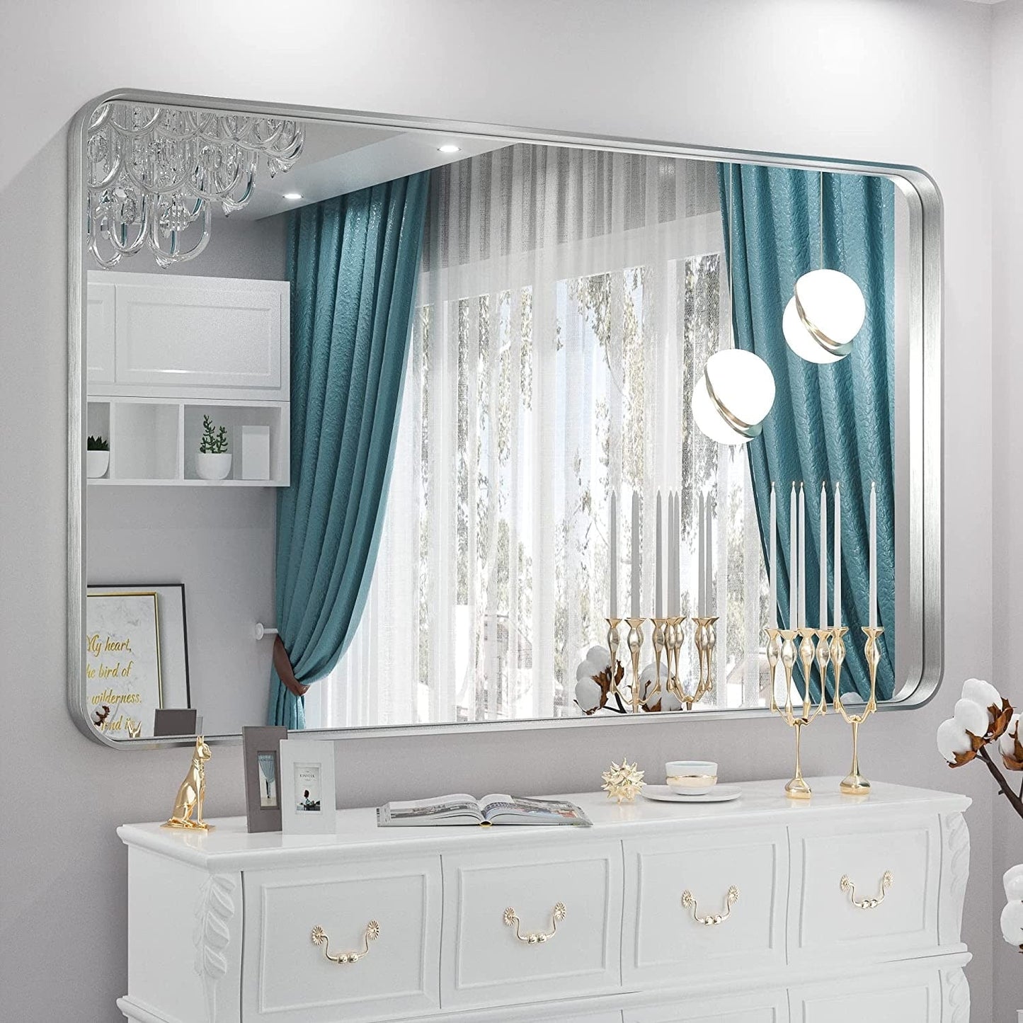 TETOTE Moderner Badezimmer-Kosmetikspiegel mit Metallrahmen zur Wandmontage