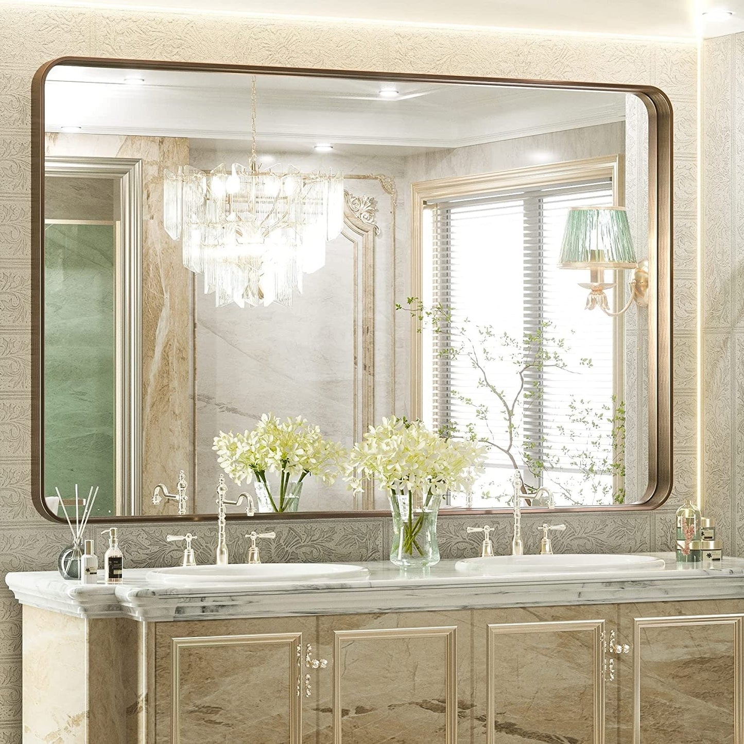 TETOTE Moderner Badezimmer-Kosmetikspiegel mit Metallrahmen zur Wandmontage