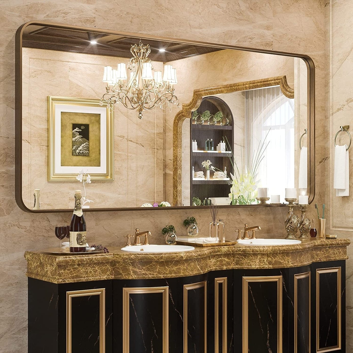 TETOTE Moderner Badezimmer-Kosmetikspiegel mit Metallrahmen zur Wandmontage