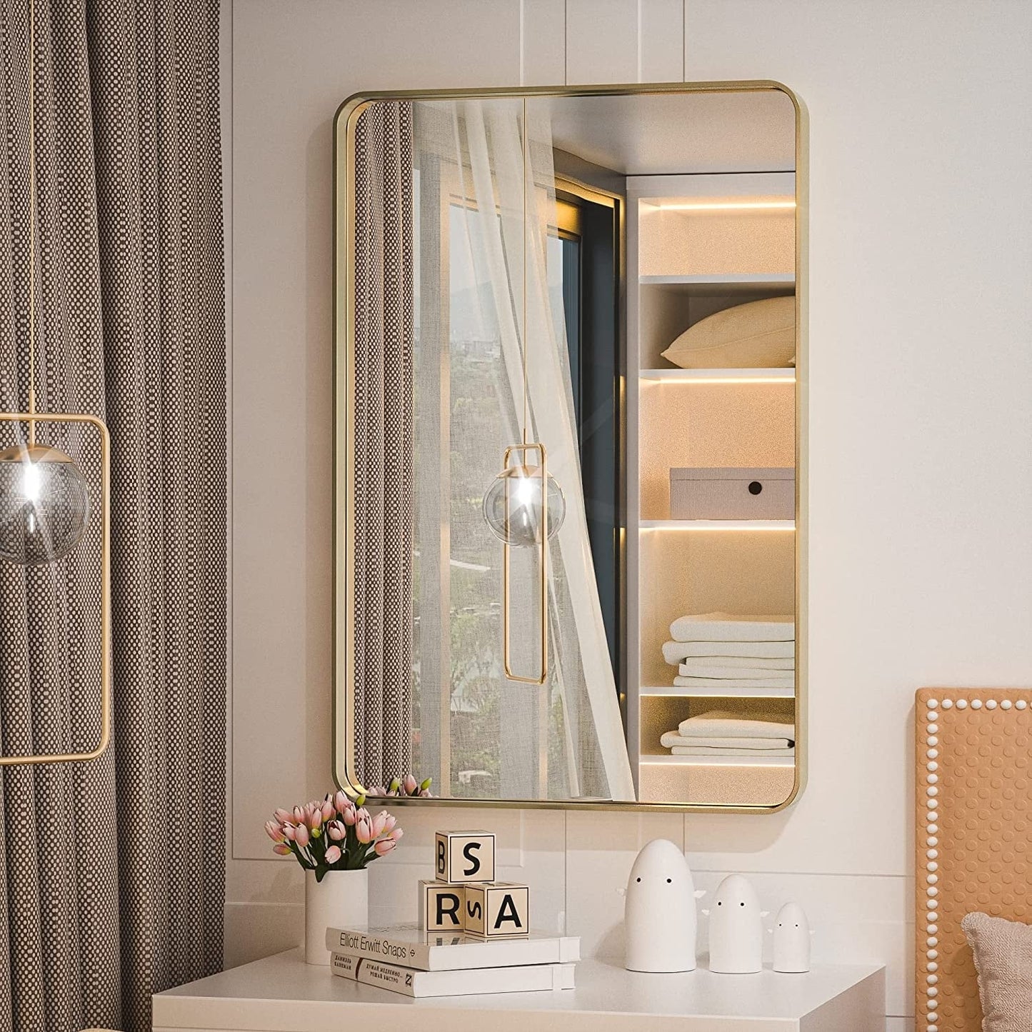 TETOTE Moderner Badezimmer-Kosmetikspiegel mit Metallrahmen zur Wandmontage