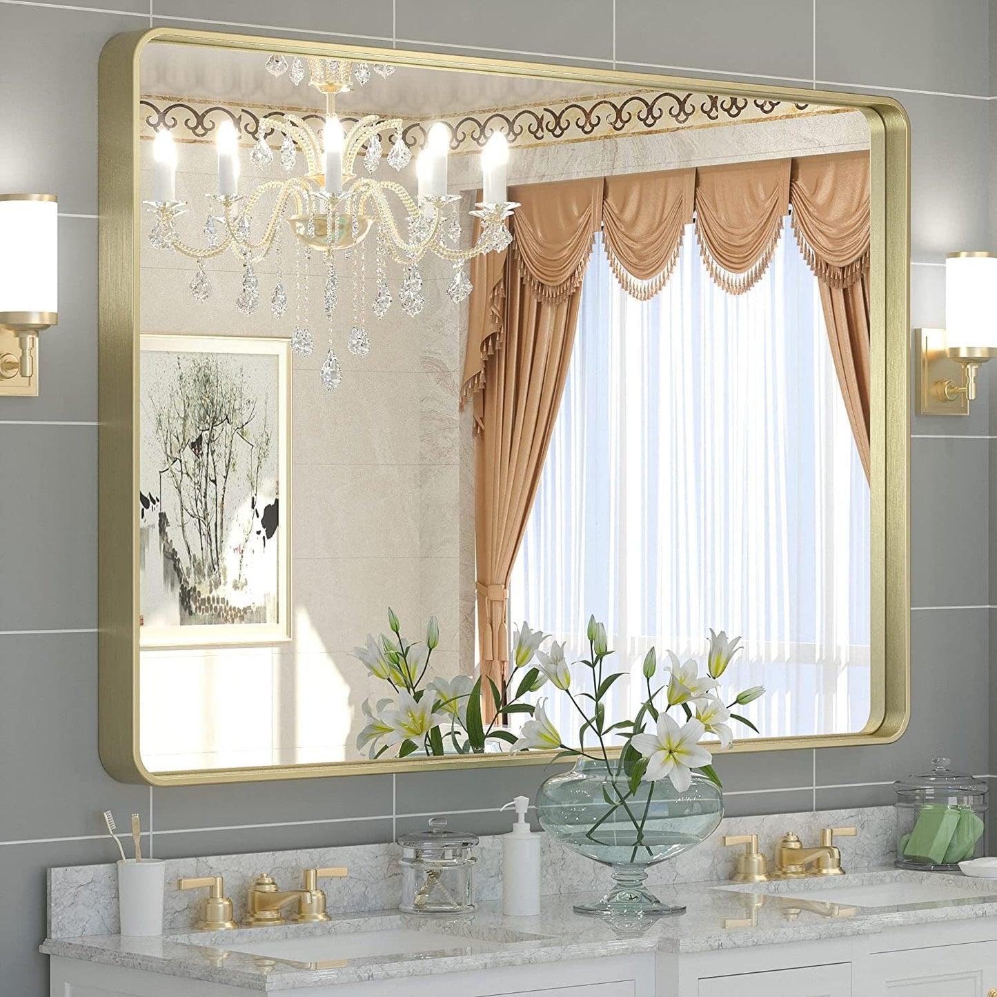 TETOTE Moderner Badezimmer-Kosmetikspiegel mit Metallrahmen zur Wandmontage