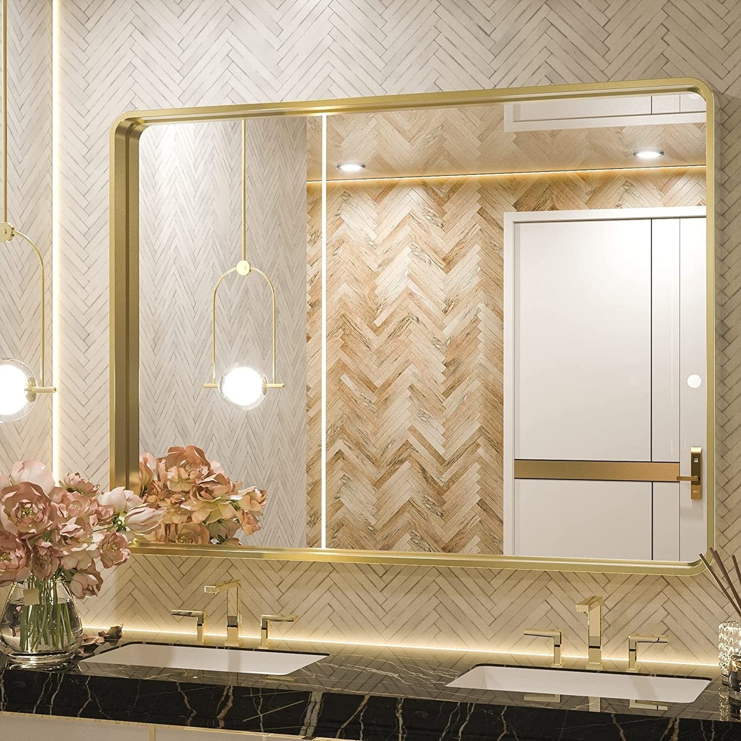 TETOTE Moderner Badezimmer-Kosmetikspiegel mit Metallrahmen zur Wandmontage