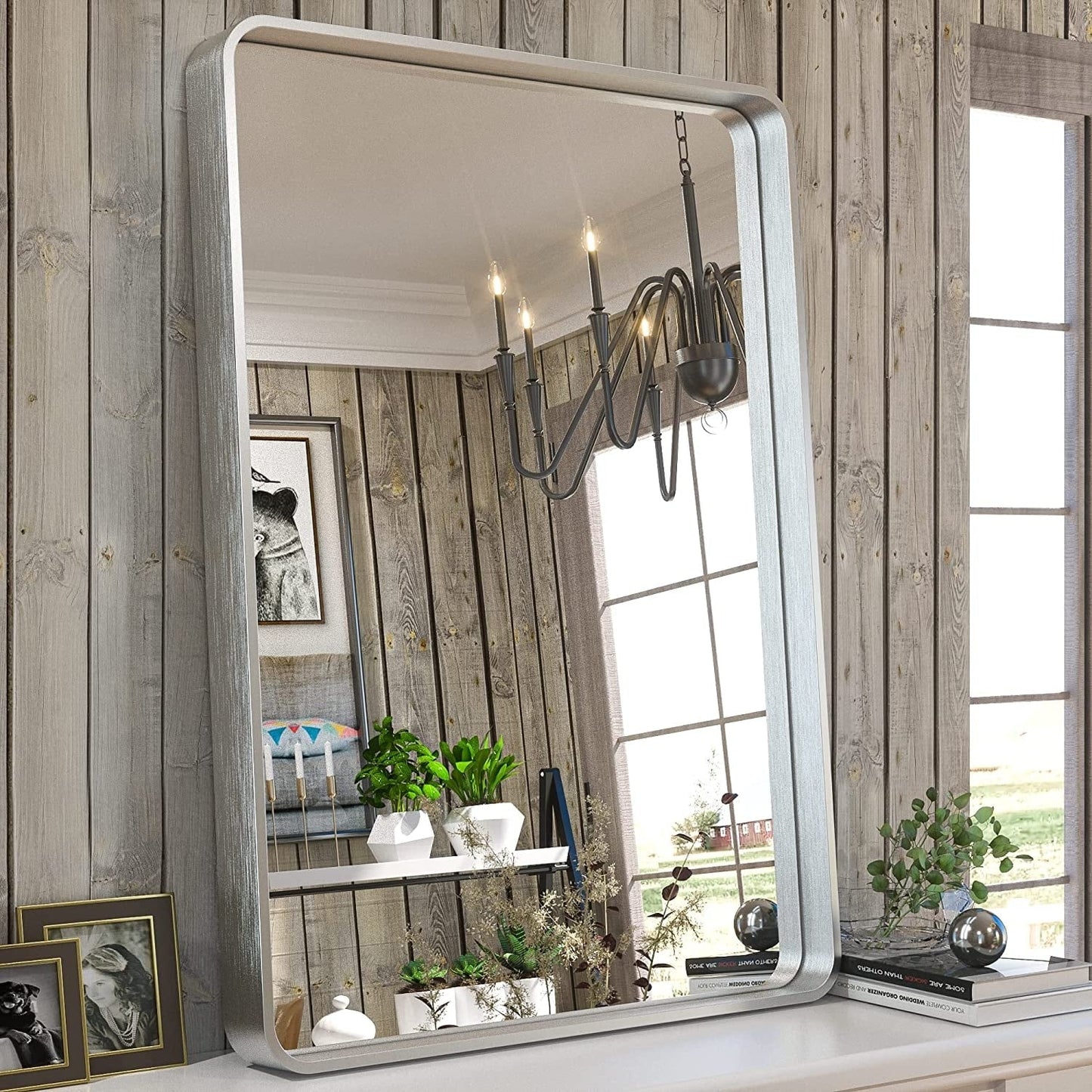 TETOTE Moderner Badezimmer-Kosmetikspiegel mit Metallrahmen zur Wandmontage