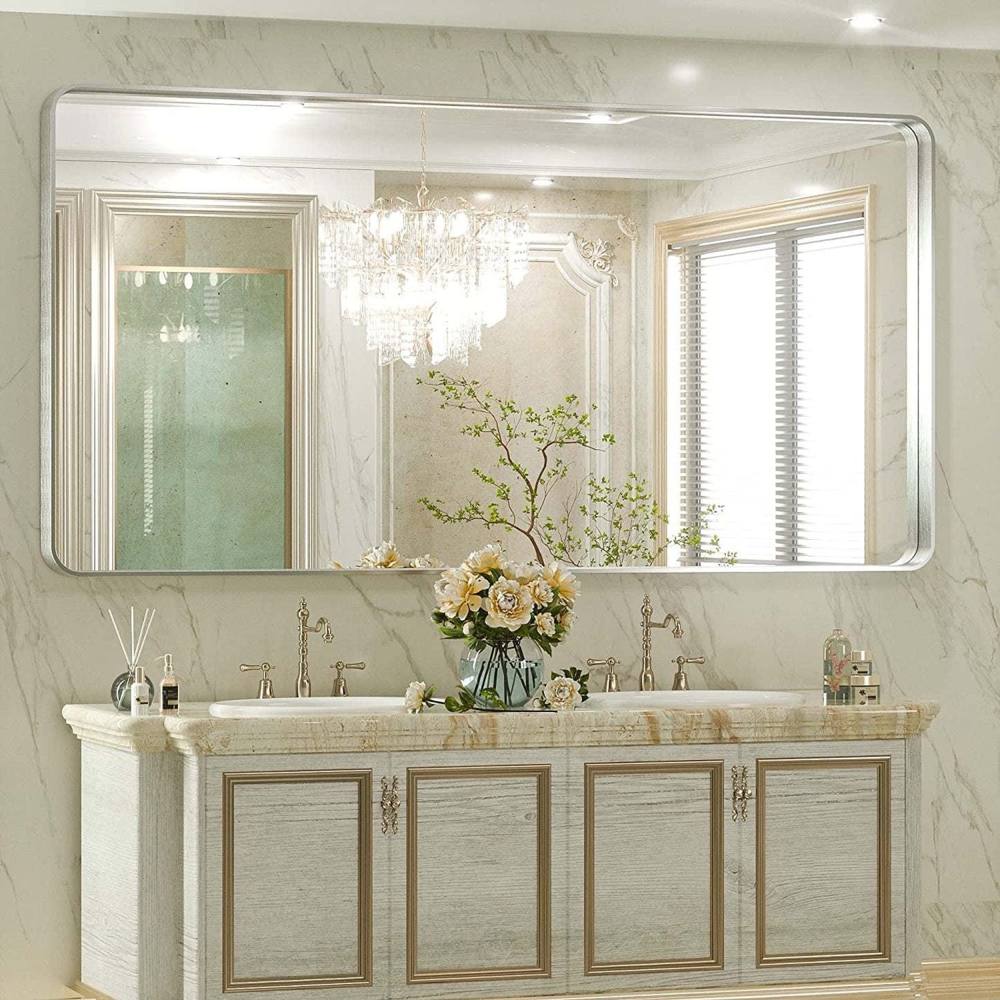 TETOTE Moderner Badezimmer-Kosmetikspiegel mit Metallrahmen zur Wandmontage
