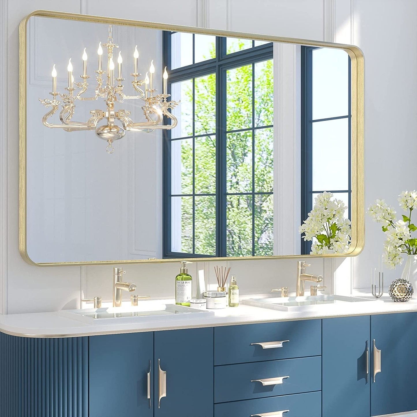 TETOTE Moderner Badezimmer-Kosmetikspiegel mit Metallrahmen zur Wandmontage