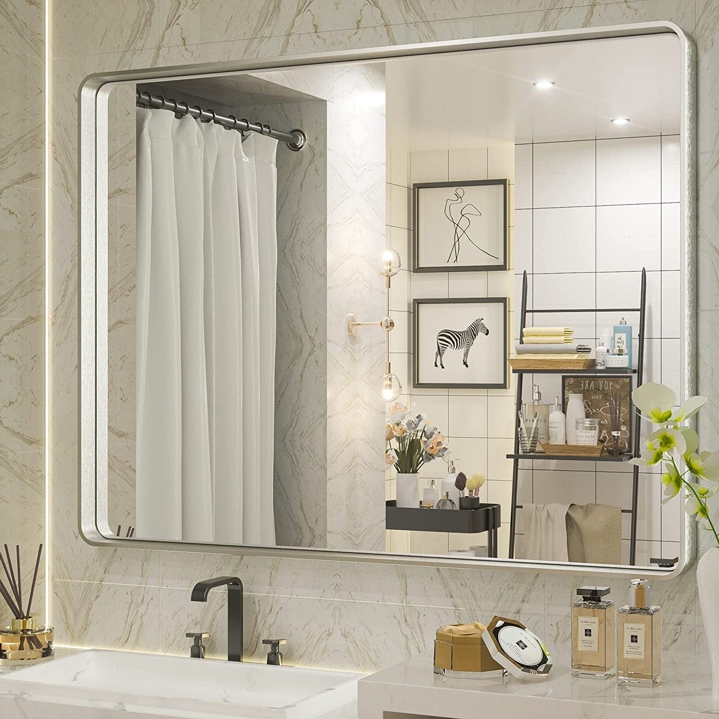 TETOTE Moderner Badezimmer-Kosmetikspiegel mit Metallrahmen zur Wandmontage