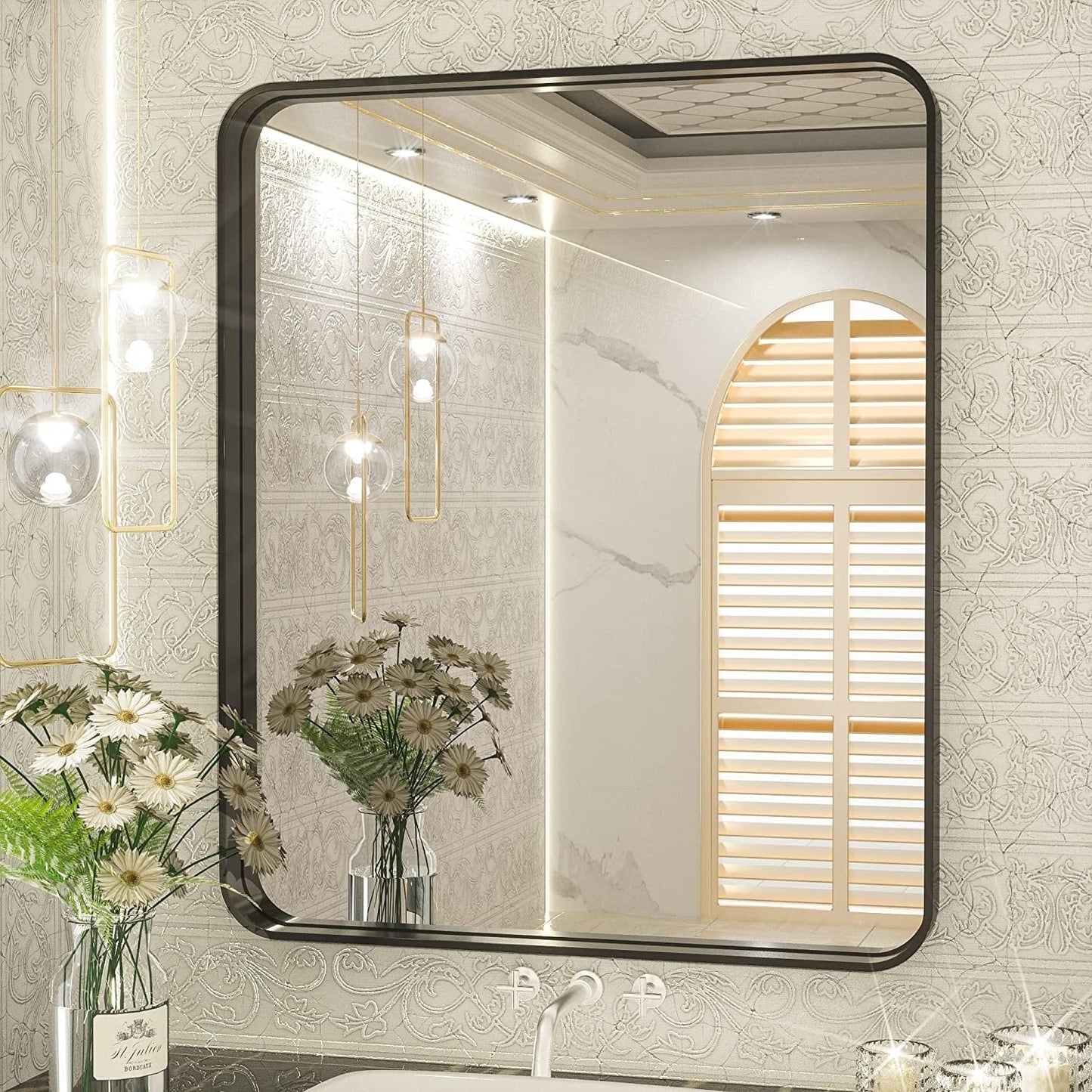 TETOTE Moderner Badezimmer-Kosmetikspiegel mit Metallrahmen zur Wandmontage