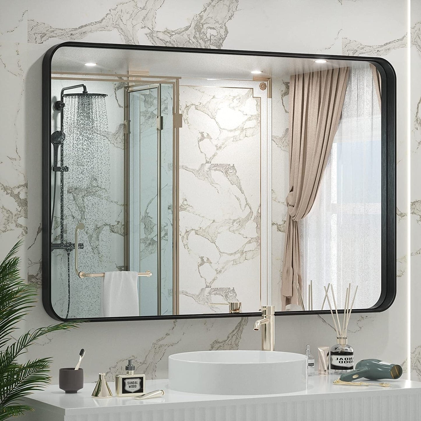 TETOTE Moderner Badezimmer-Kosmetikspiegel mit Metallrahmen zur Wandmontage