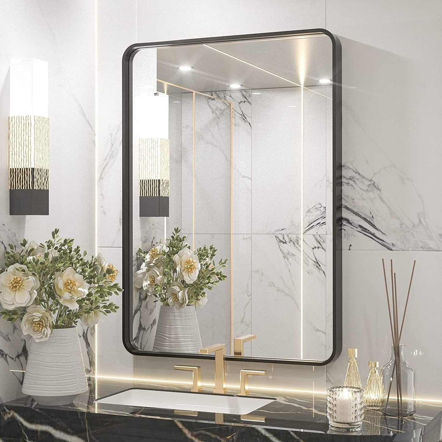 TETOTE Moderner Badezimmer-Kosmetikspiegel mit Metallrahmen zur Wandmontage