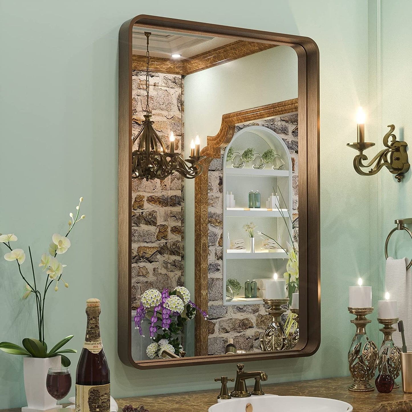 TETOTE Moderner Badezimmer-Kosmetikspiegel mit Metallrahmen zur Wandmontage