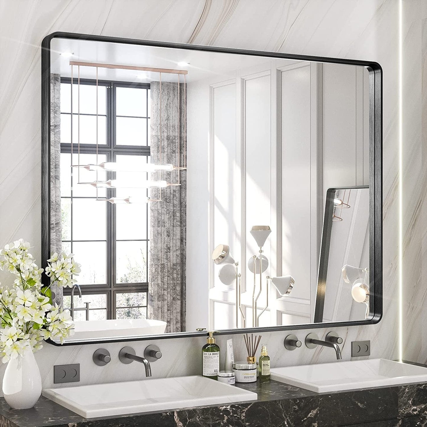 TETOTE Moderner Badezimmer-Kosmetikspiegel mit Metallrahmen zur Wandmontage