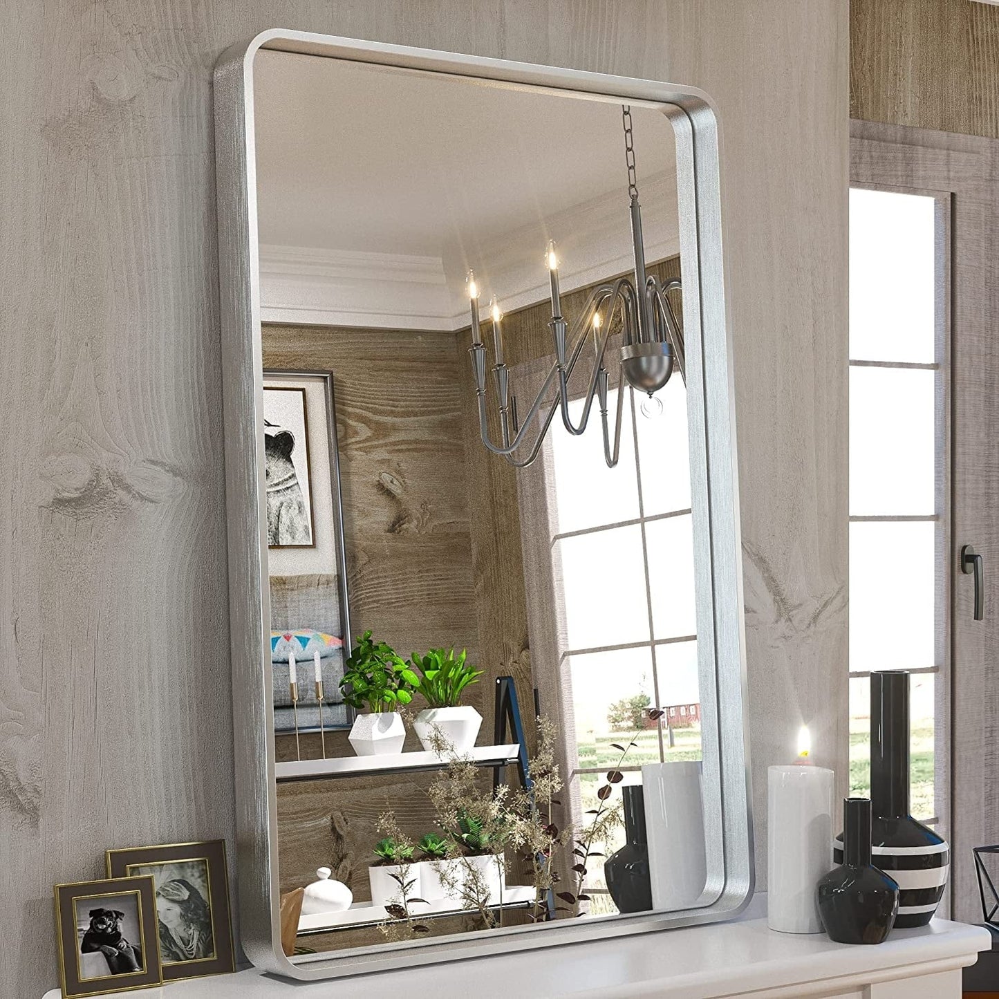 TETOTE Moderner Badezimmer-Kosmetikspiegel mit Metallrahmen zur Wandmontage