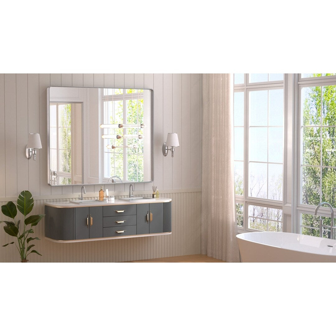 TETOTE Moderner Badezimmer-Kosmetikspiegel mit Metallrahmen zur Wandmontage