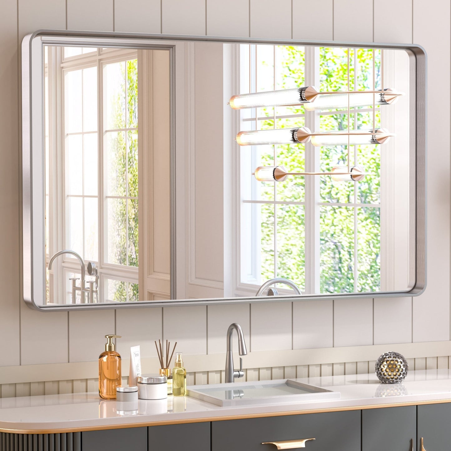 TETOTE Moderner Badezimmer-Kosmetikspiegel mit Metallrahmen zur Wandmontage