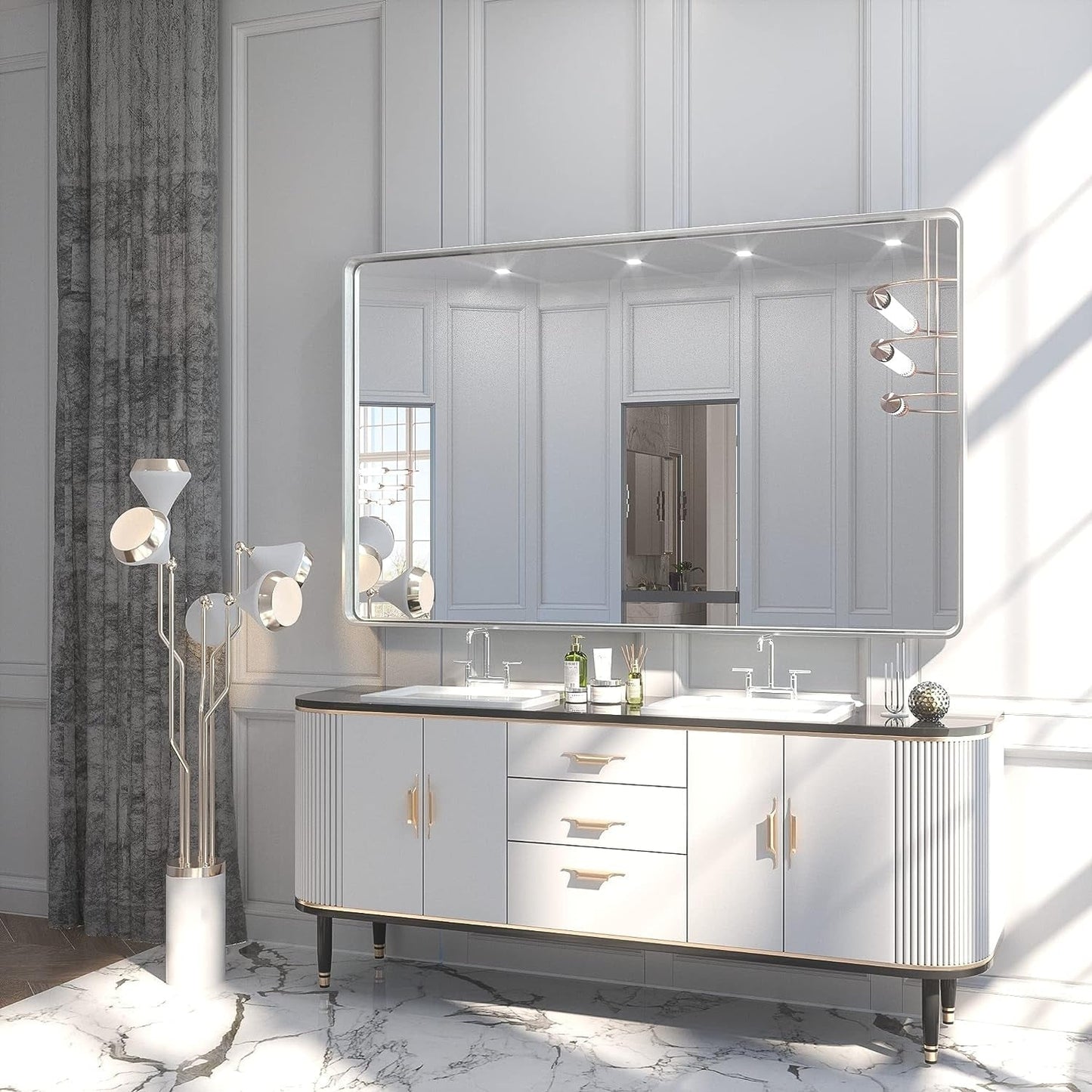 TETOTE Moderner Badezimmer-Kosmetikspiegel mit Metallrahmen zur Wandmontage