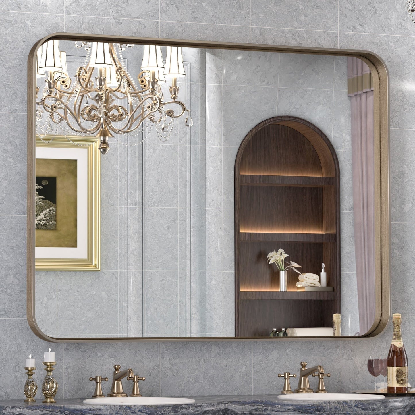TETOTE Moderner Badezimmer-Kosmetikspiegel mit Metallrahmen zur Wandmontage