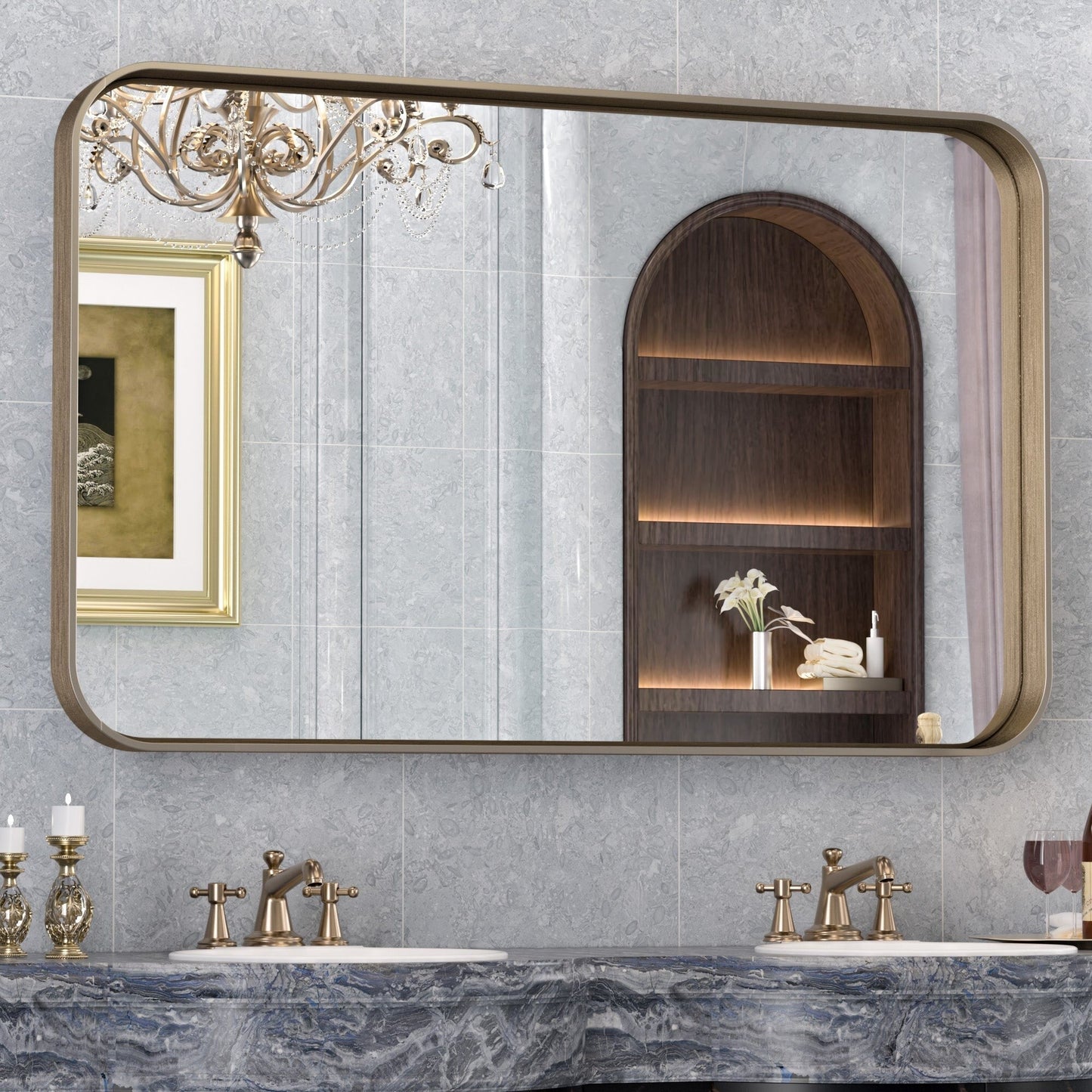 TETOTE Moderner Badezimmer-Kosmetikspiegel mit Metallrahmen zur Wandmontage
