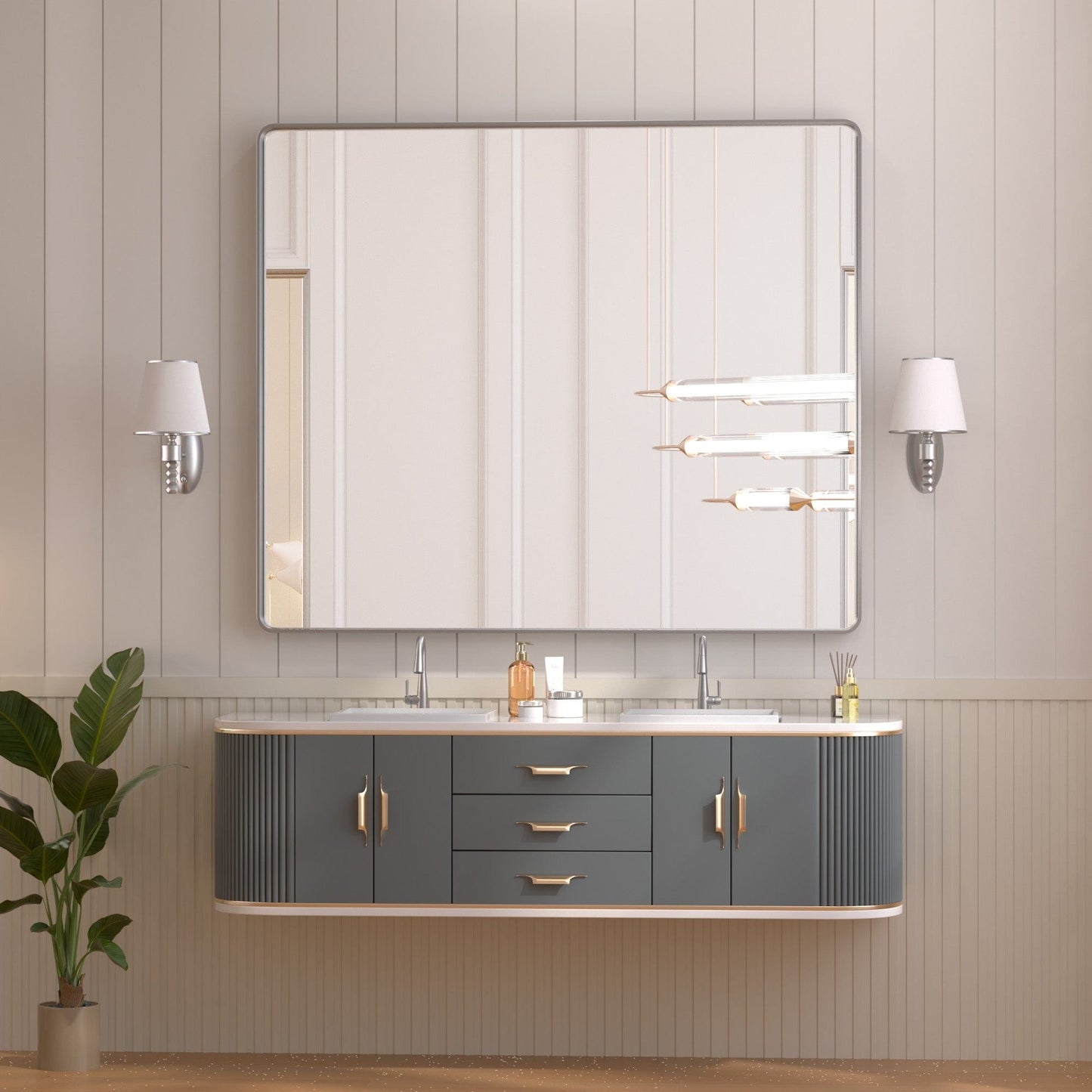TETOTE Moderner Badezimmer-Kosmetikspiegel mit Metallrahmen zur Wandmontage