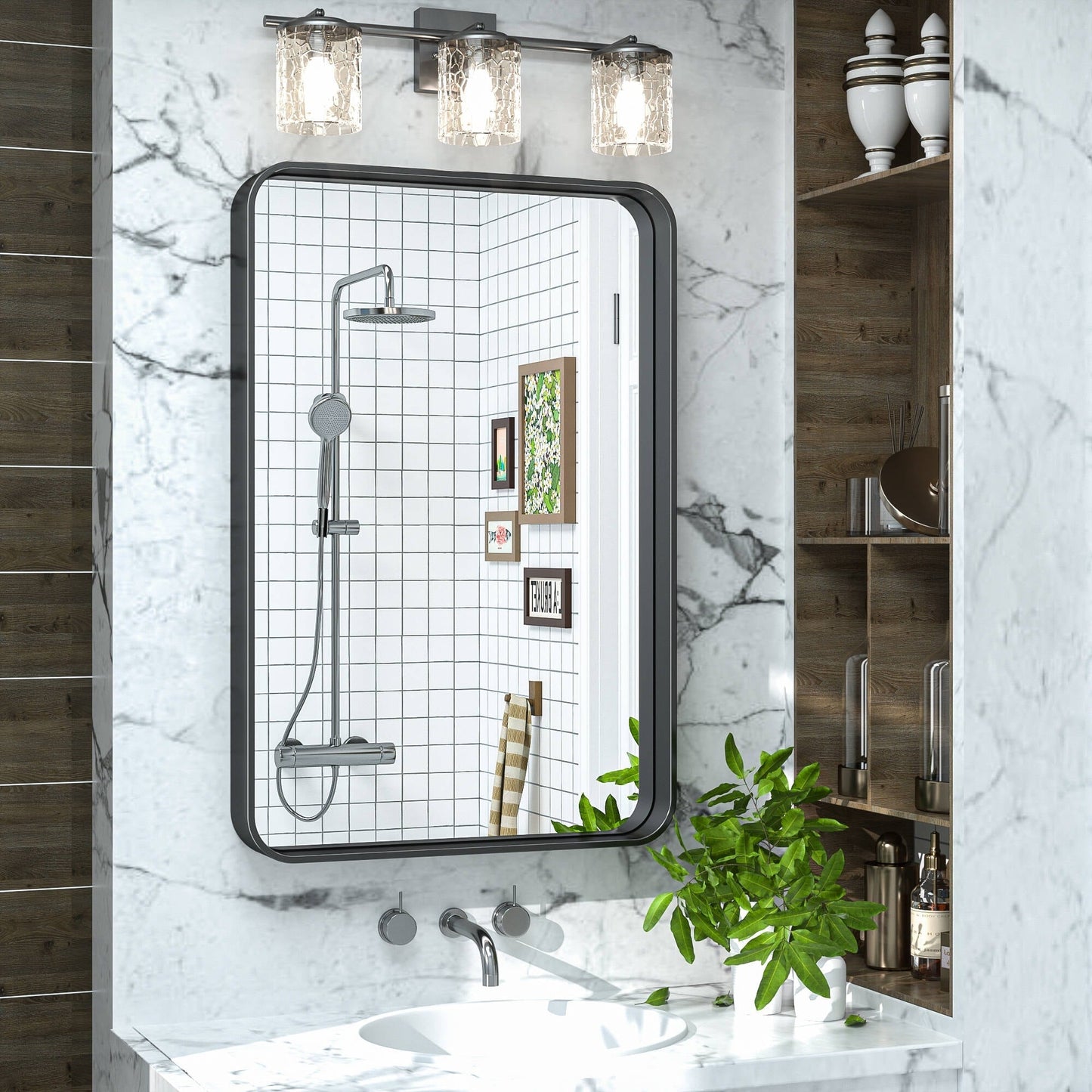 TETOTE Moderner Badezimmer-Kosmetikspiegel mit Metallrahmen zur Wandmontage