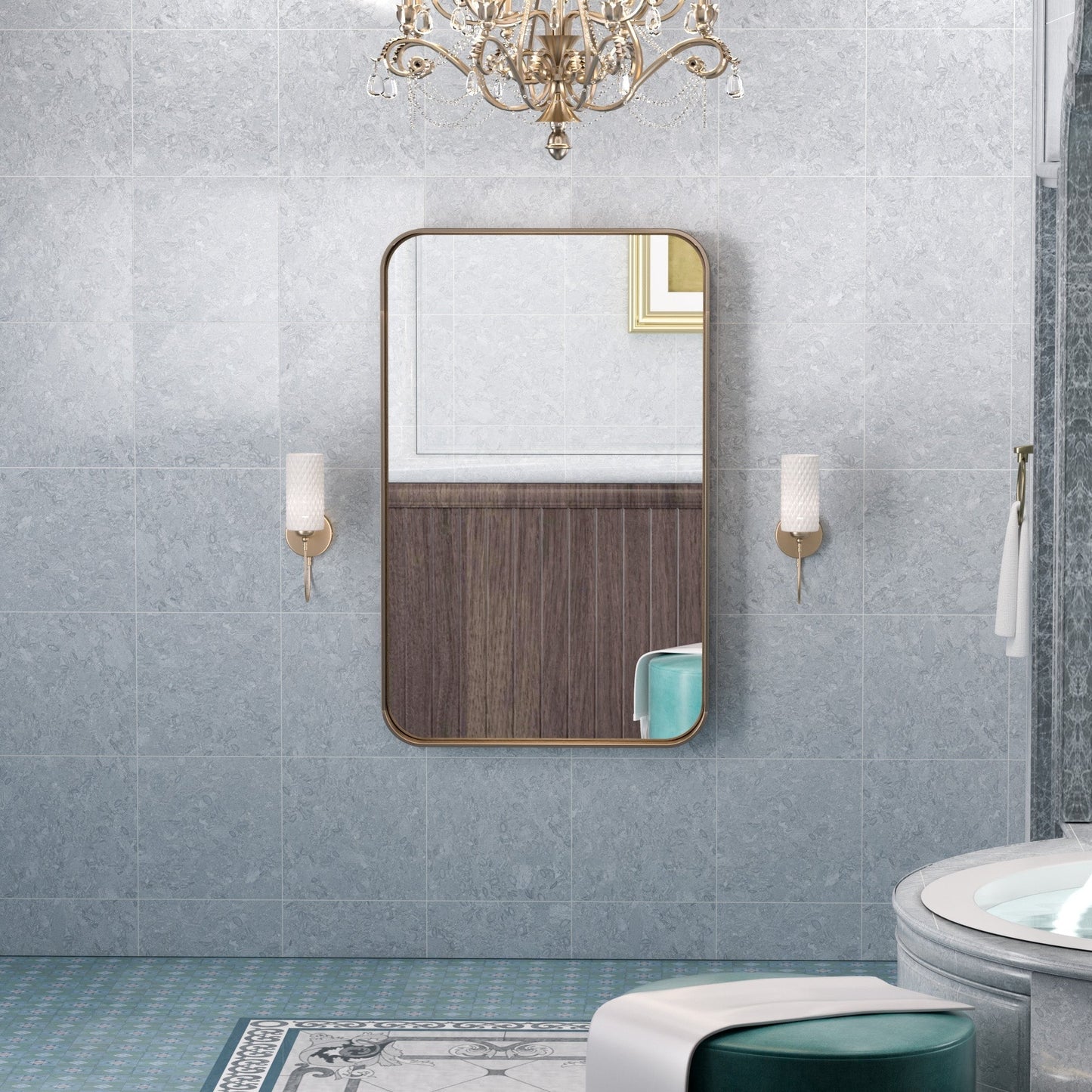 TETOTE Moderner Badezimmer-Kosmetikspiegel mit Metallrahmen zur Wandmontage