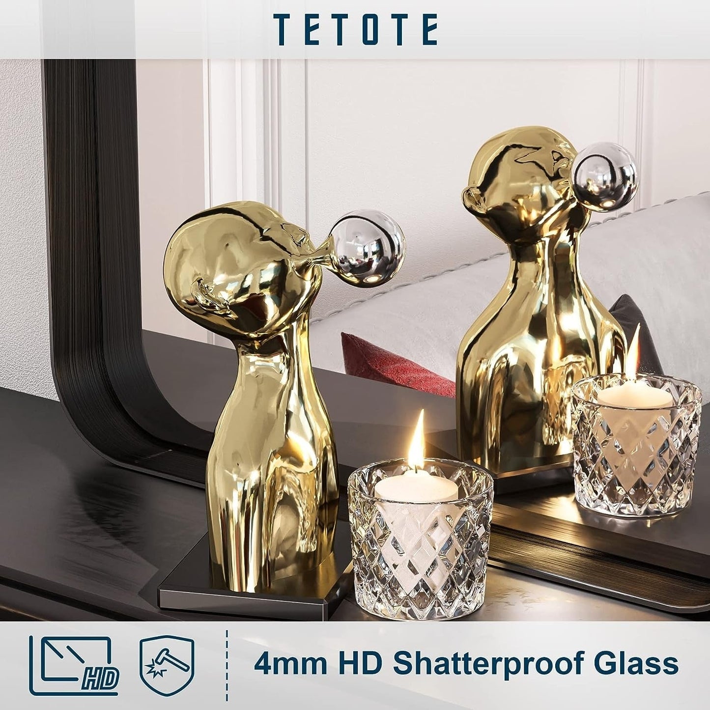 TETOTE Moderner Badezimmer-Kosmetikspiegel mit Metallrahmen zur Wandmontage